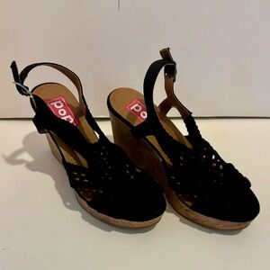 POP Womens Hestia Wedge Sandals Sz:10 black